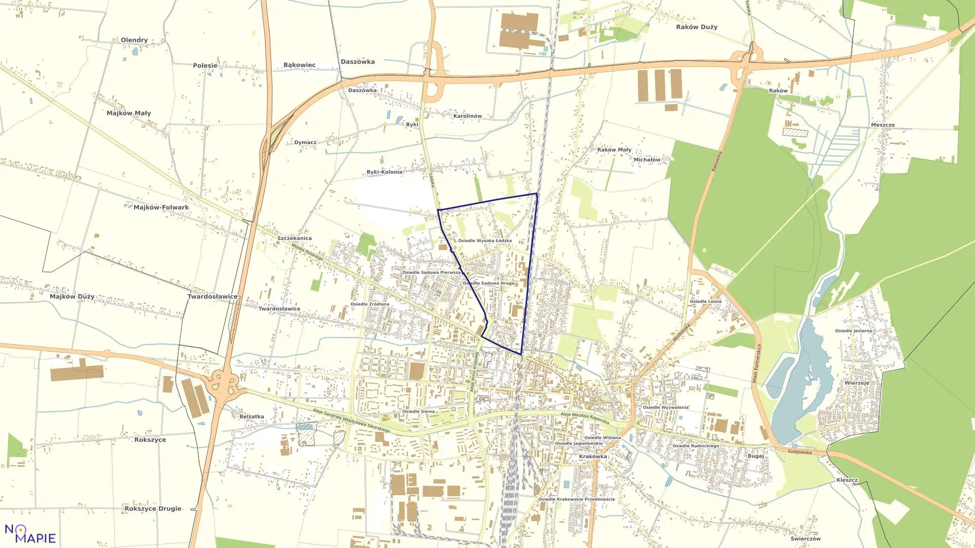 Mapa obrębu OBRĘB 14 w mieście Piotrków Trybunalski