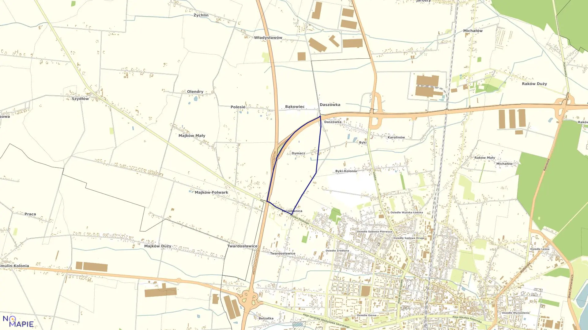 Mapa obrębu OBRĘB 2 w mieście Piotrków Trybunalski